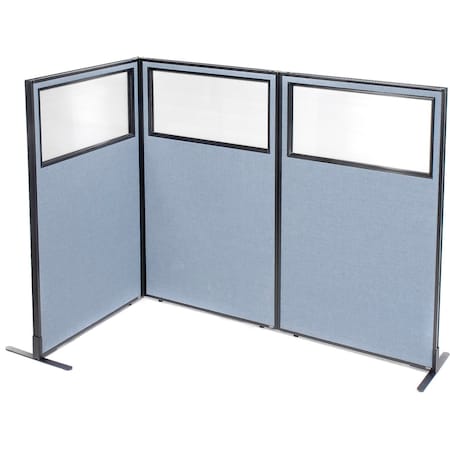 Interion By Global Industrial Interion Freestanding 3-Panel Corner Room Divider w/Partial Window 36-1/4inW x 60inH Panels Blue 695044BL